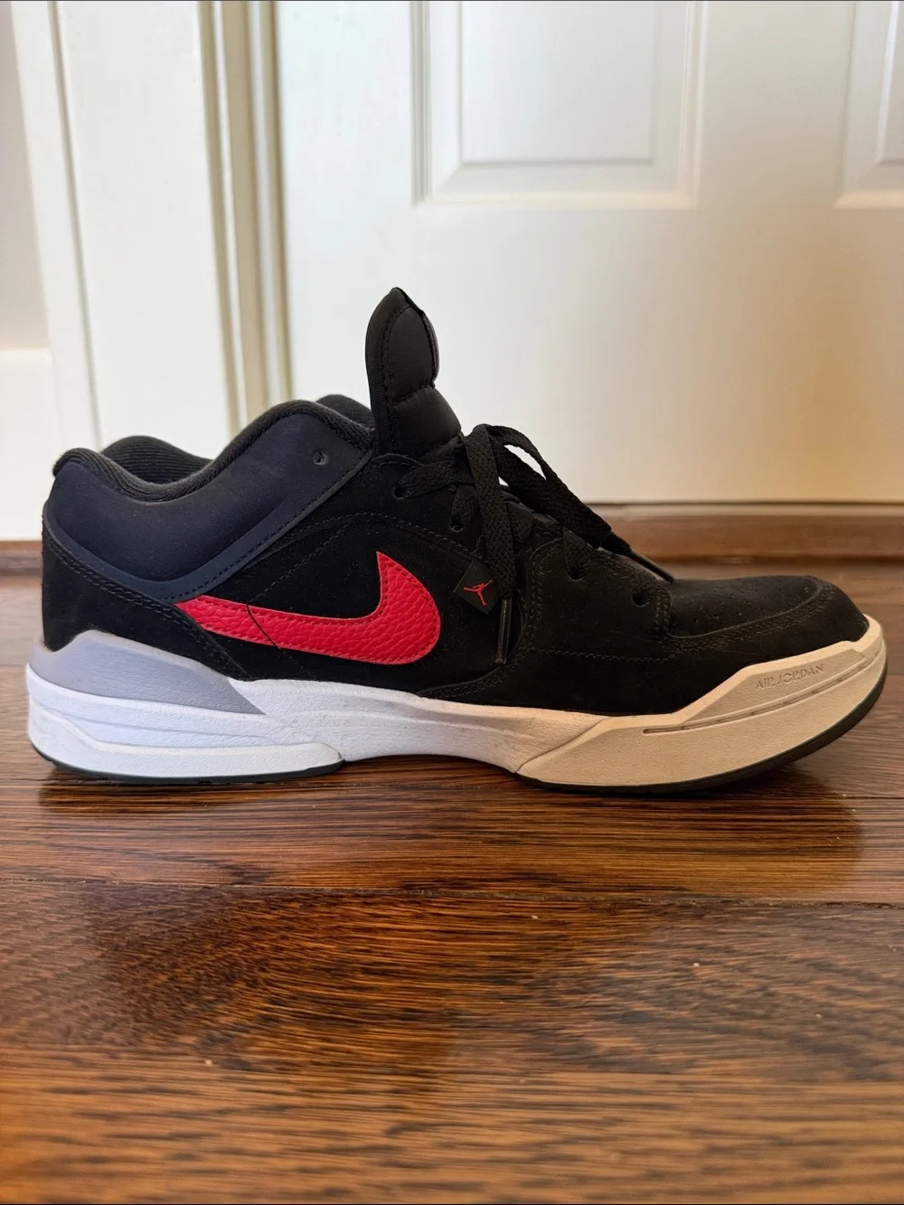 Nike Jordan Stadium 90 Sneakers with Red Swoosh and Upper Black Suede